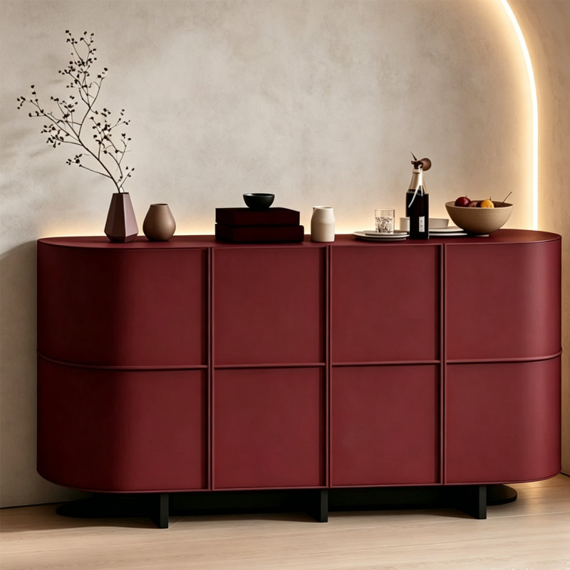 Buffet et armoire d'entrée simple laqué, 33.46" H x 62.99" W x 15.75" D, Deep red