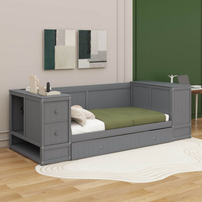 Twin Size Daybed With Storage Arms Trundle And Charging Hub