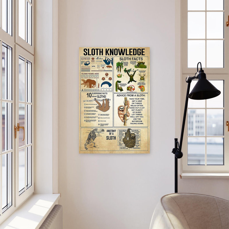 «Sloth Connaissances», reproduction d'art graphique sur toile tendue, H 36 po x l 24 po x P 1,25 po