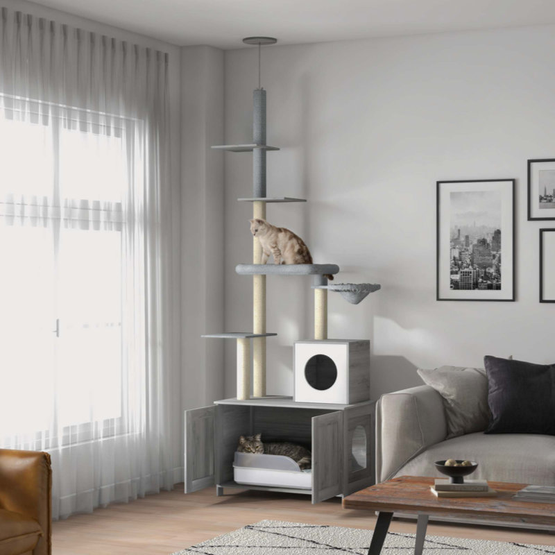 Gray Sisal 2-in-1 Cat Tree with Litter Box Enclosure