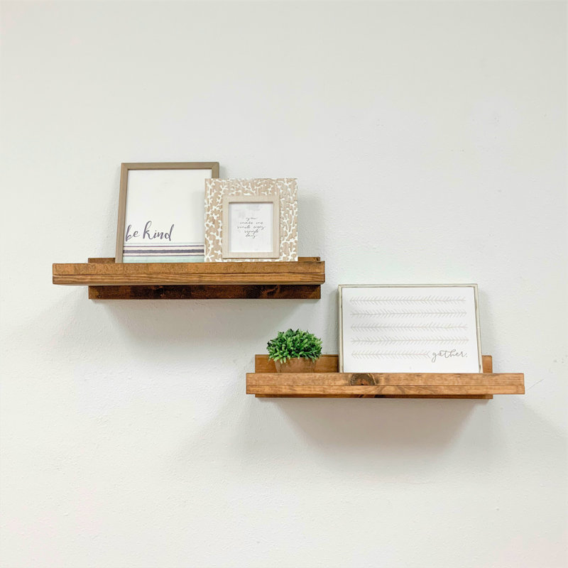 Tablette flottante en bois de pin massif de 2 pièces Calhern, Noyer, H 4,25 po x l 24 po x P 10 po