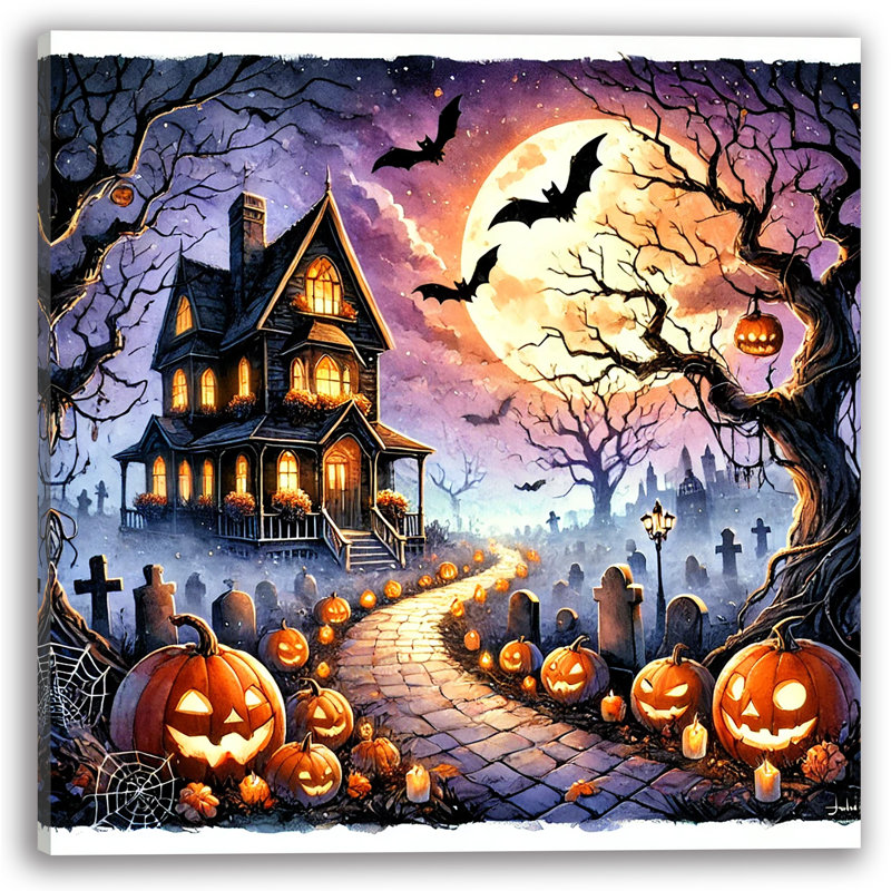 «Spooky Night at the Haunted Manor», art sur toile, H 20 po x l 20 po x P 1,5 po