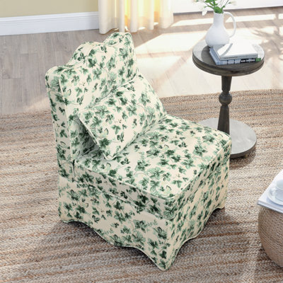 Chaise simple en flanelle avec coussin et dossier moelleux, sans accoudoirs, coussin assorti pour le soutien de la taille, vert, idéal pour le salon