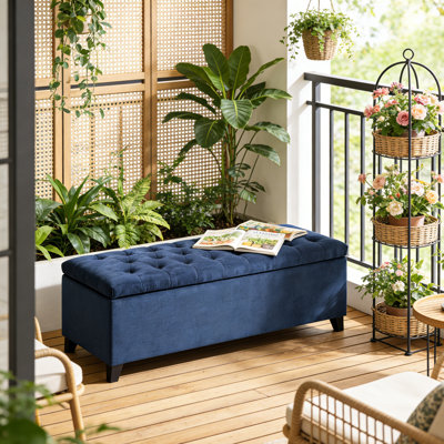 Banc de rangement touffeté, siège rembourré avec capitonnage à boutons, grand espace de rangement intérieur, couvercle à fermeture en douceur, pieds en bois massif, capacité de 400 lb, banc polyvalent pour le vestibule, la chambre à coucher et le salon