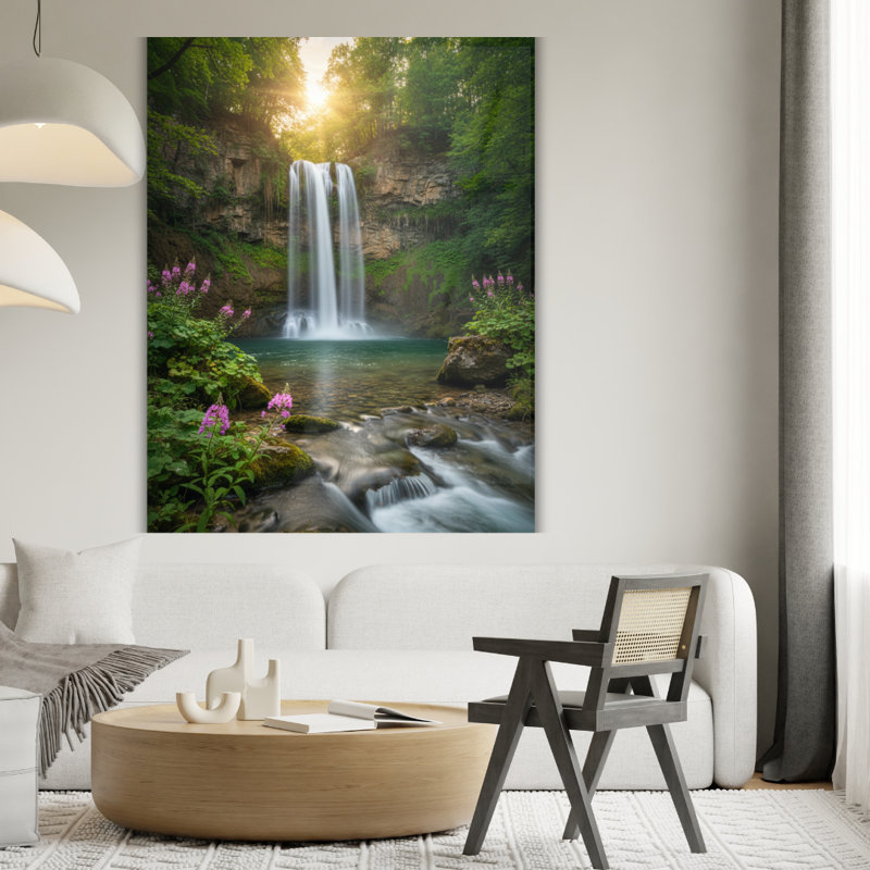 Art mural en verre trempé cascade, H 16 po x l 12 po