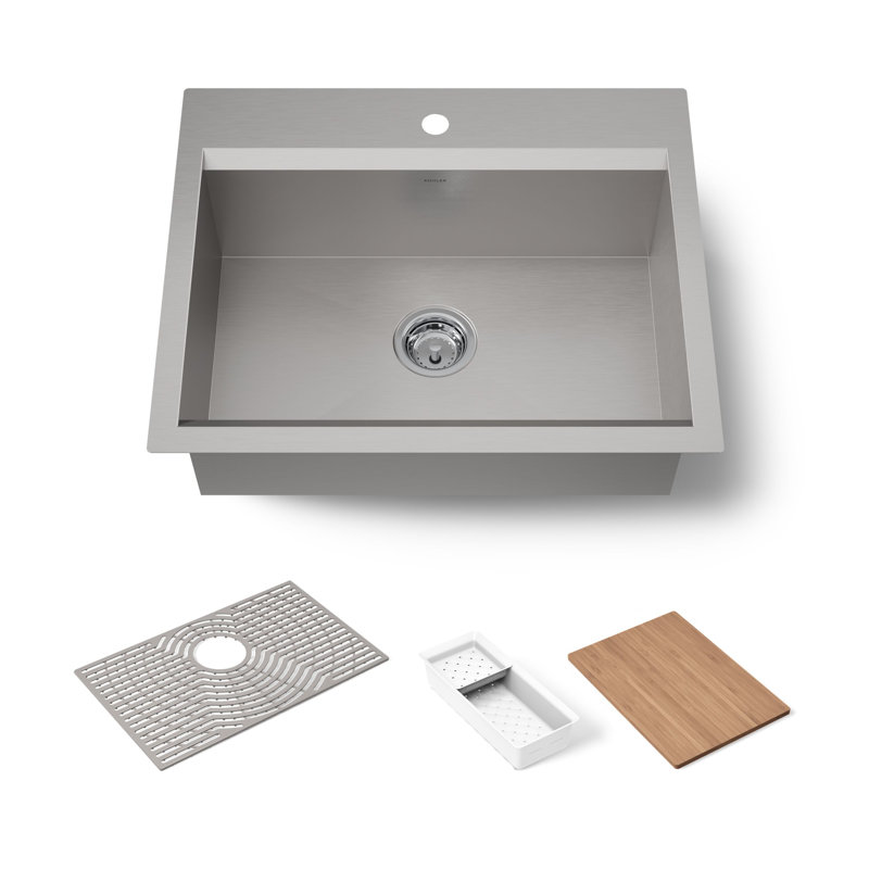 Évier de cuisine à simple cuve à montage sur plan / encastrable 22 po avec accessoires, 1 trou
