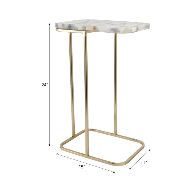 Sagebrook Home 24X15" Agate Top C-Table, White/Gold, White