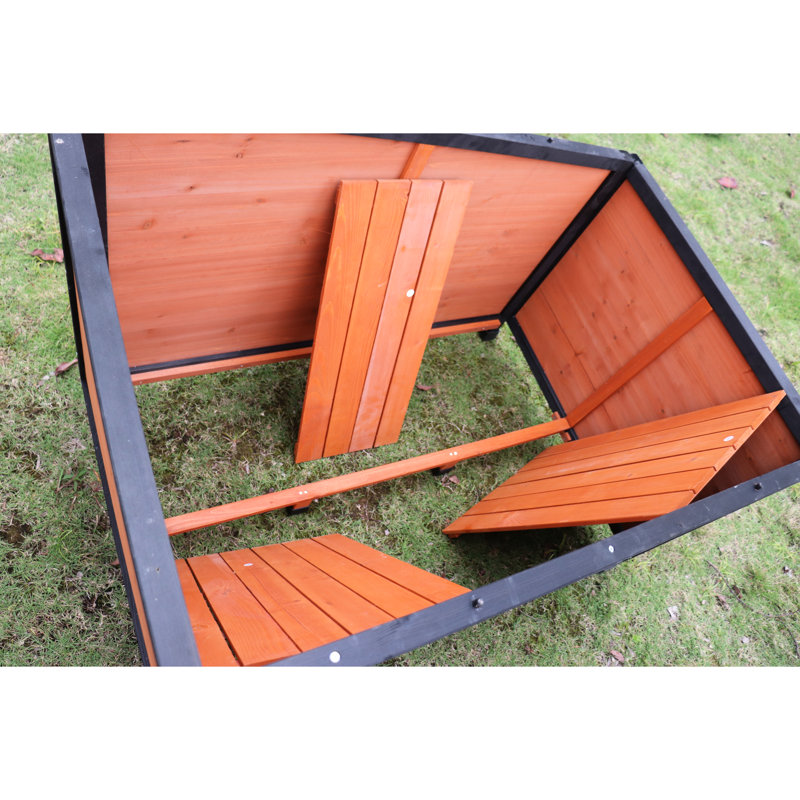 Niche pour chien d'extérieur et d'intérieur en bois de 46 po pour l'extérieur - temps avec toit et pieds surélevés