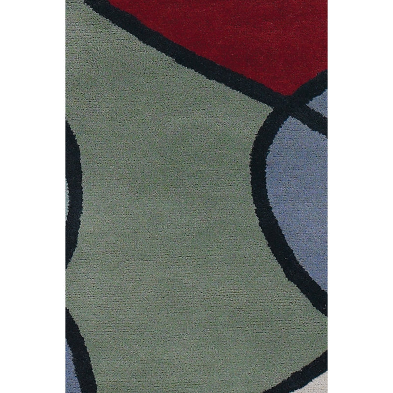 Bense Garza Hand Tufted Wool Modern Area Rug in Red/Blue/Green, Rectangle 5' x 7'6"