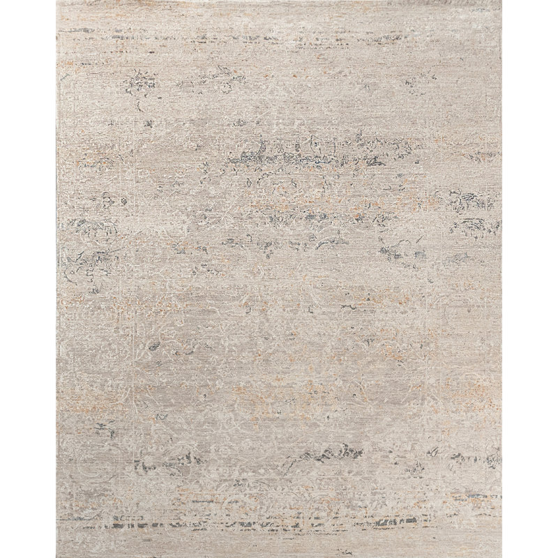 High-Quality Hand-Knotted Beige And Grey Area Rug, Rectangle 10' x 14'