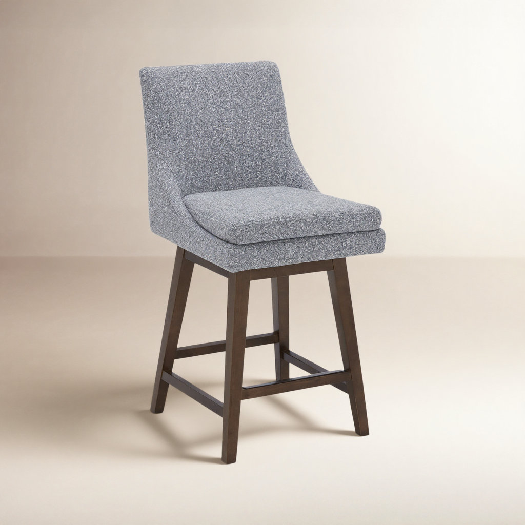 Zahara Swivel Bar Stool, Nathan Gray Tweed/Walnut, Counter Stool (26” Seat Height)