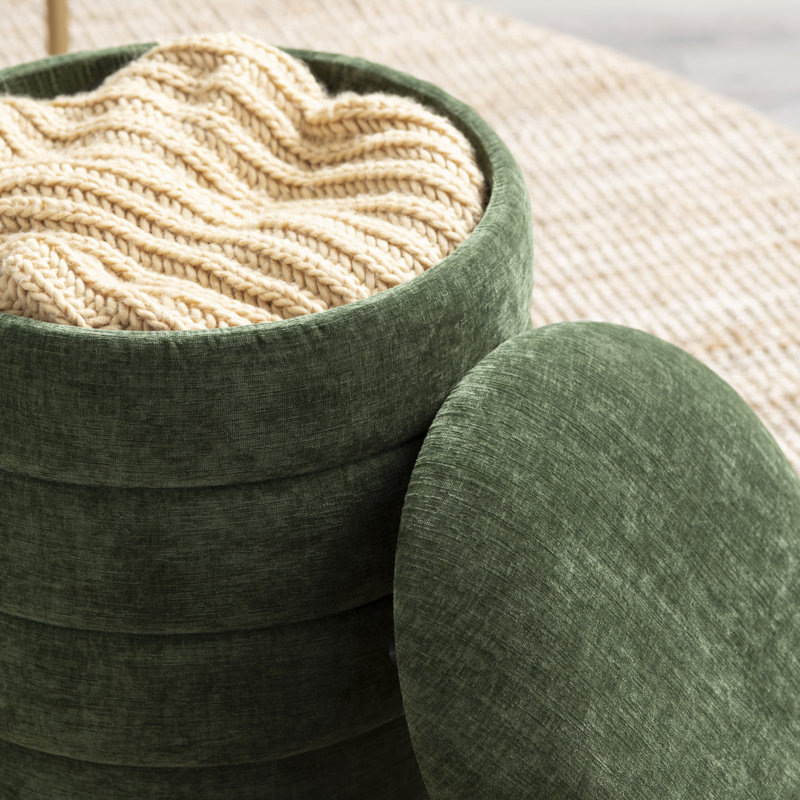 Round Ottoman W/ Storage, Dark Green