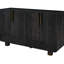 Buffet rétro de 54 po avec configuration à 4 portes, tablettes réglables, sculptures en relief 3D, finition noire, pour la salle à manger, la cuisine et le support en bois massif vivant, rangement de buffet à fermeture silencieuse, quatre portes-1655000448
