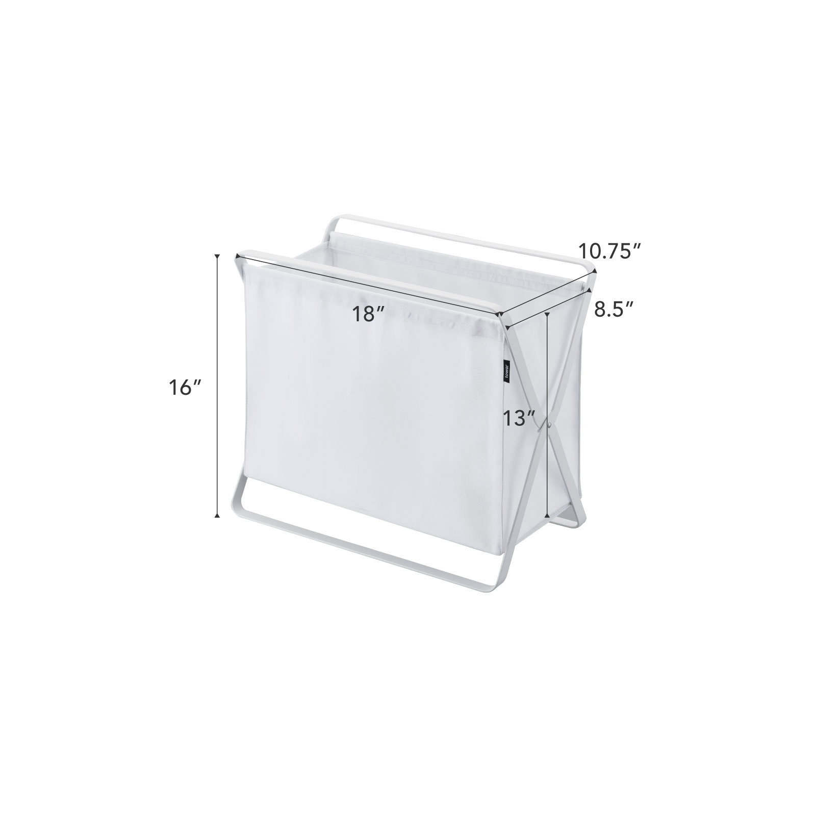Yamazaki Home Laundry Basket - Foldable Storage Hamper Organizer, Steel, White, Wide (15.7" H x 18.1" W x 11.4" D)