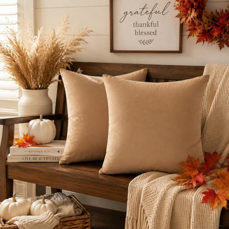 Housse de coussin en velours de couleur unie, Brun