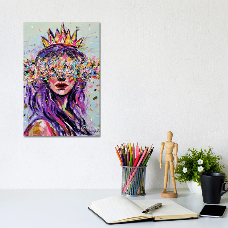 Queen - Colourful Portrait Woman, Wrapped Canvas, No Mat, 12" H x 8" W x 0.75" D