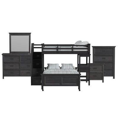 Gruber Kids Twin Over Full Loft With Staircase And Desk With Speaker 5PC Bedroom Set In Charcoal