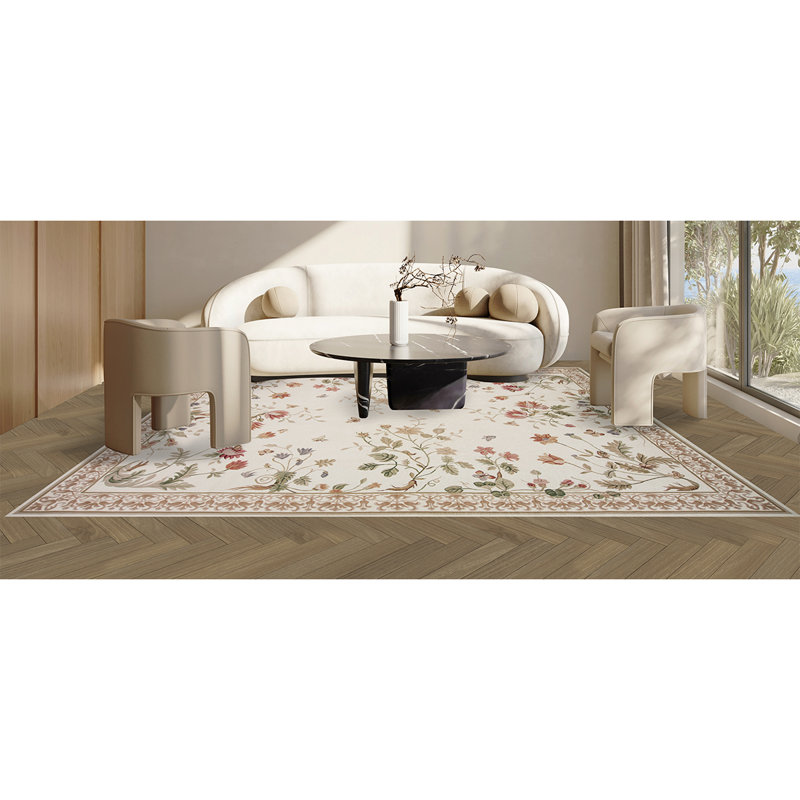 Flatweave Wool Floral Area Rug
