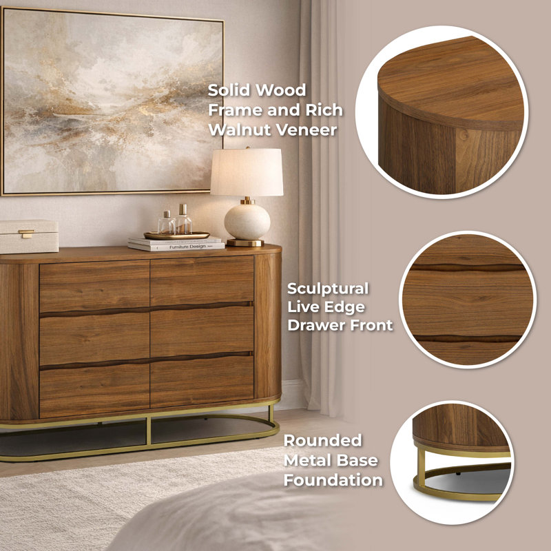 Seneca Modern Solid Wood Sideboard with Push-Open Doors, Live Edge Drawer Fronts, and Spacious Storage, Natural