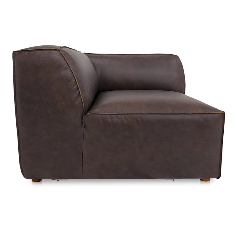 Fauteuil d'angle en cuir véritable Foley, Cuir fleur espresso brun