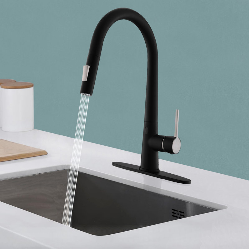 GAWEZA Pull Down Kitchen Faucet, Black/Brushed Nickel