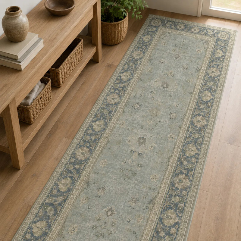 Tapis de couloir bleu clair clair, Rectangle 13'2" x 3'4"