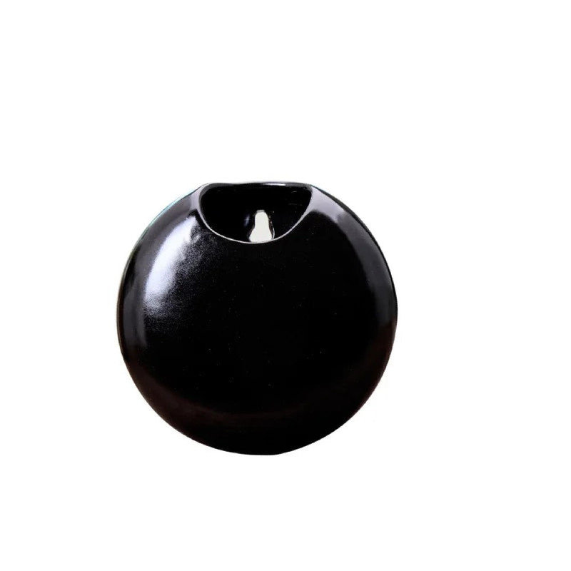 Vase mural rond en porcelaine pour arrangements floraux, finition émaillée, Noir