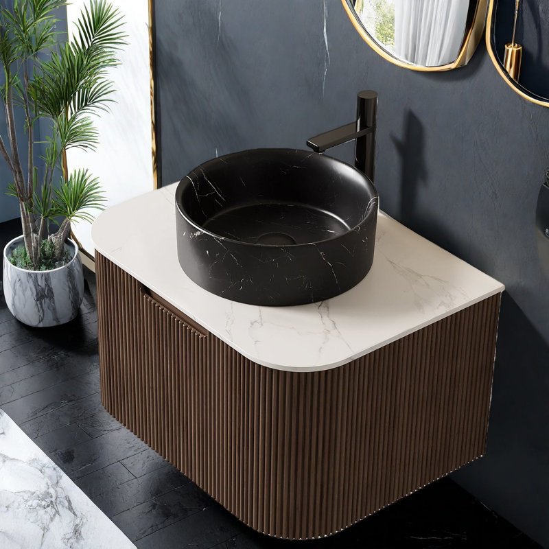 Meuble-lavabo et lavabo flottant Modern, finition noyer, conception compacte