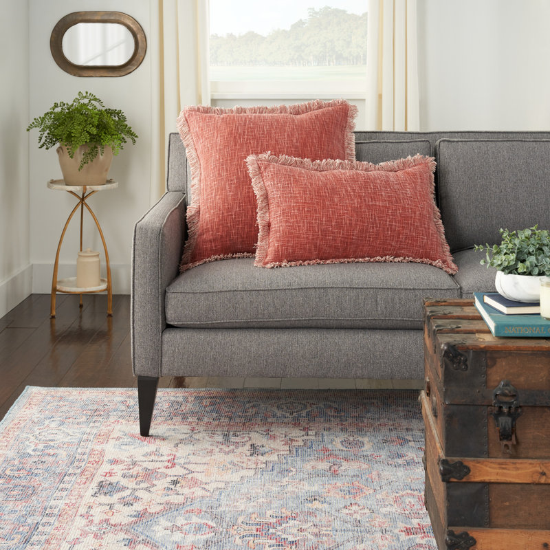 Rust Red Cotton Fringed Rectangular Lumbar Throw Pillow 14" x 24"