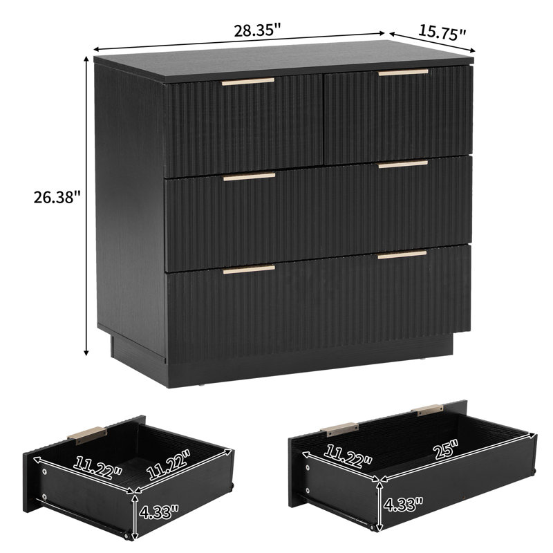 4 Drawer Nightstand For Bedroom, Black