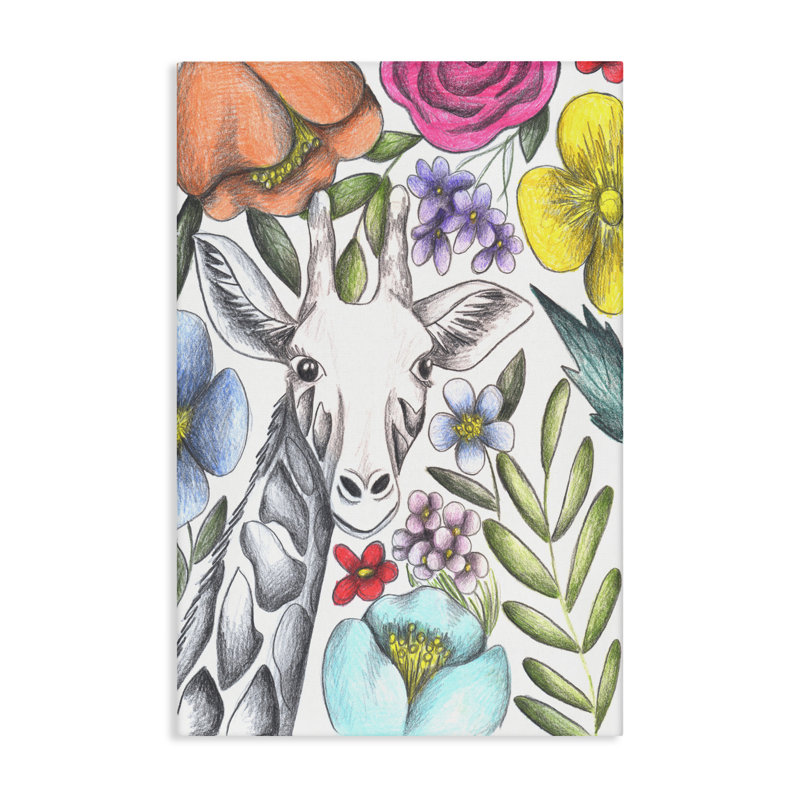 Girafe au milieu des fleurs, design par Cecilia Battaini, H 24 po x l 16 po