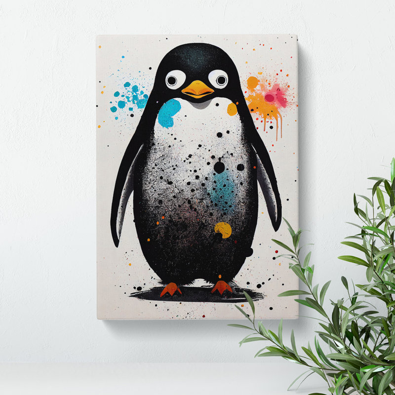 Paint Splash Penguin No.4 - Wrapped Canvas, 50cm H x 35cm W x 3cm D