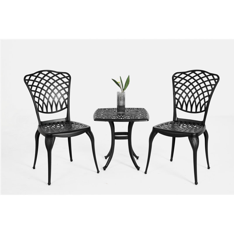 Bistro Set 3 Piece Rustproof Cast Aluminum Patio Furniture Sets 2 Chairs and 1 Round Table Outdoor, Garden,
 Patio, Balcony, black
