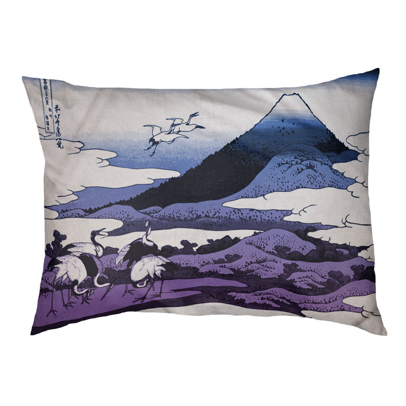 Coussin de concepteur japonais pour grues Burkart, L 42 po x l 52 po, Bleu / mauve / brun foncé