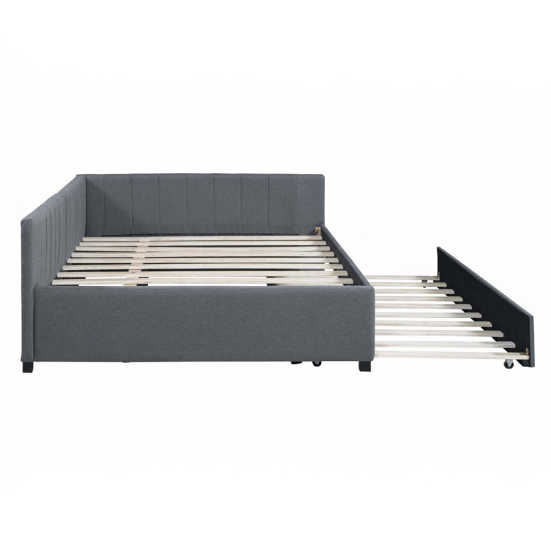 Lit de jour rembourré avec couchette simple pour canapé-lit, pas de sommier tapissier, tissu en lin, Gray, Complet/Double