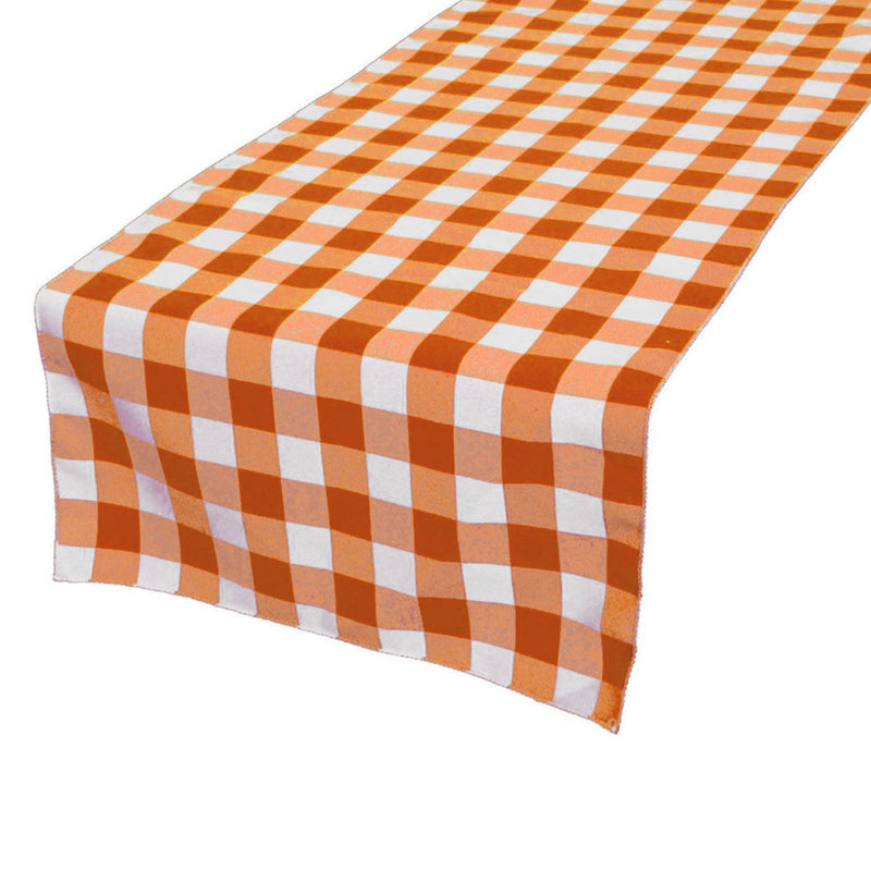 Gingham Checkered Print Table Runner, Orange, 144" Rectangle