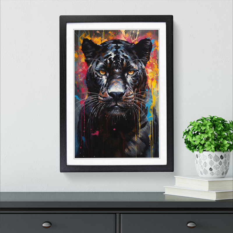 Panther Modern - Single Picture Frame Print on Wood, Black, 34" H x 25" W x 2" D