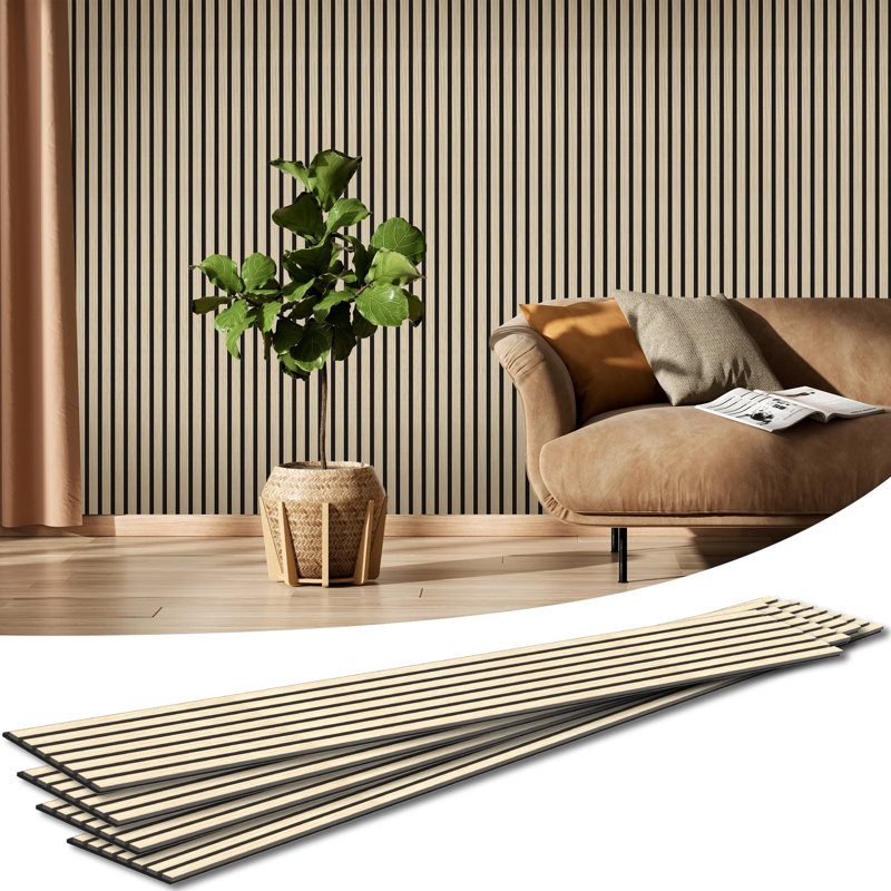 Panneaux muraux décoratifs à lattes acoustique 94,48 po x 7,87 po, paquet de 4, Naturel, Chêne