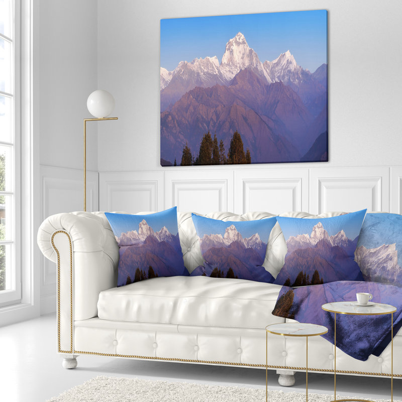 Landscape Printed Snowy Dhaulagiri Peaks Himalayas Pillow, 16" x 16", Throw Pillow