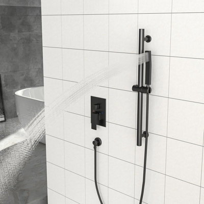 Douche carrée noire matte avec tête de 12 pouces - Fixation murale, barre coulissante, équilibrée et à main dans une douche à effet pluie réglable, buse facile à nettoyer