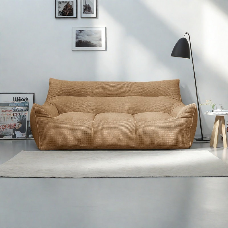 Retro minimalist lazy bean bag sofa, 25.59" H x 70.86" W x 35.43" D, Brown Polyester