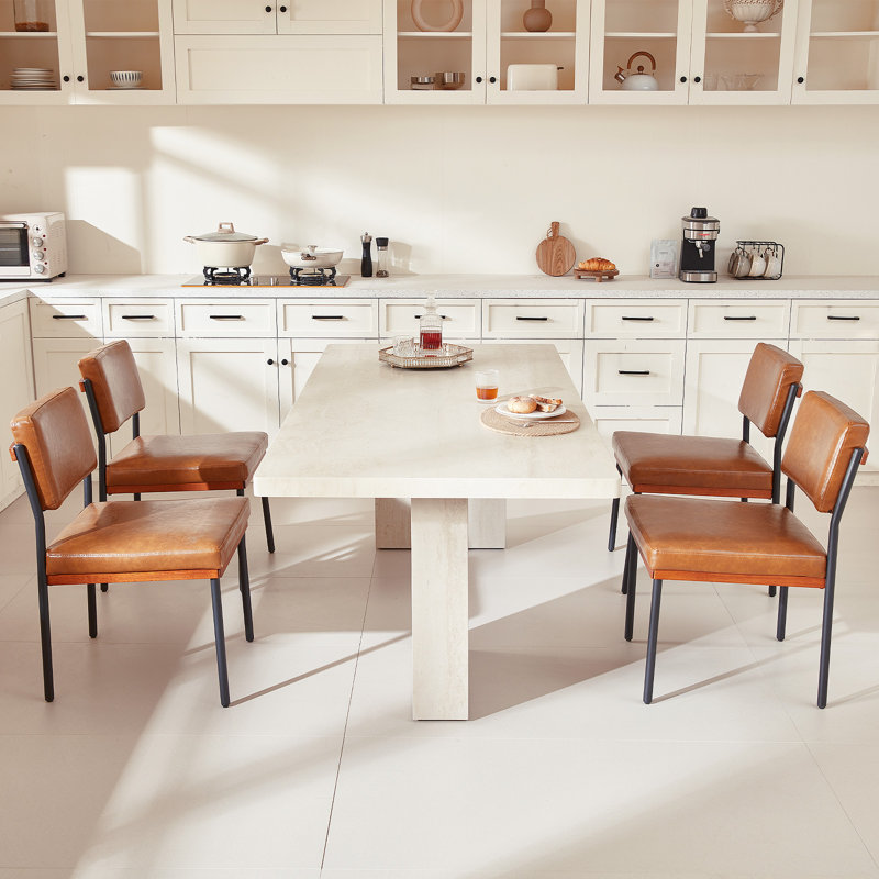 Modern Dining Chairs Set of 4, Kitchen Chairs with Thick Cushions and Adjustable Foot Pads, Upholstered Faux Leather Dining Room Chairs with Sturdy Metal Legs,Brown