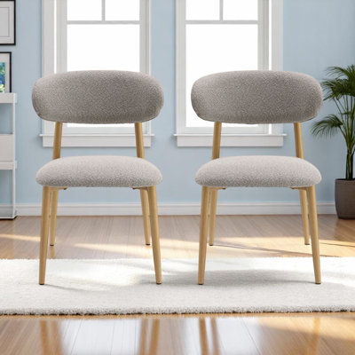 Field Grey Boucle & Natural Finish Side Chair (Set-2)