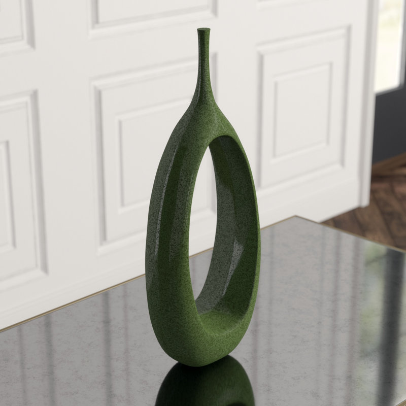 Open Ring Handmade Ceramic Jar, 22" H x 8.75" W x 4.5" D, Emerald