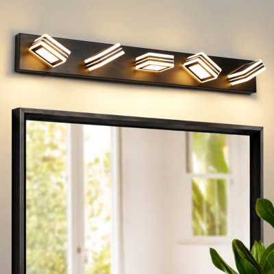 Luminaire de salle de bain moderne à DEL 32,2 pouces à 5 lumières à intensité variable de 5 ct avec tête rotative à 360 ° en acrylique, pour salle de bain, salon