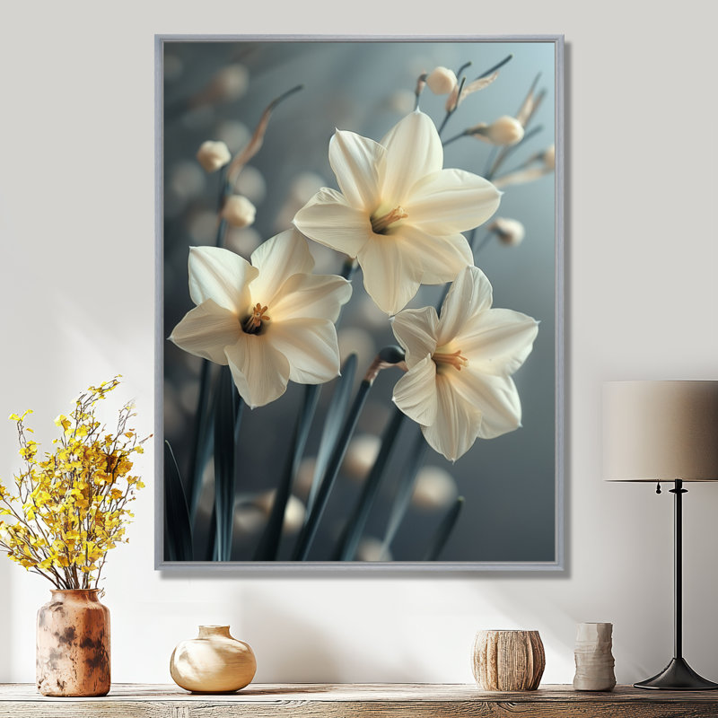 Gouveia - Daffodils Wall Decor, Silver Floater Framed, 16" H x 32" W