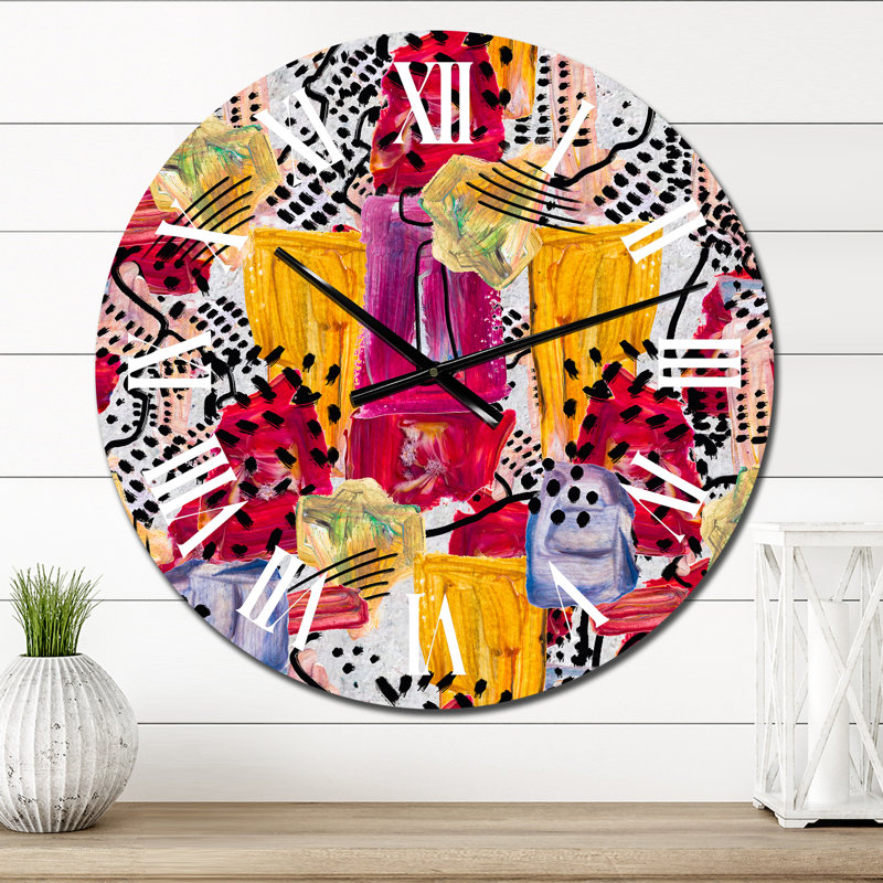 Horloge murale moderne rouge et jaune à pois rétro, Moyen