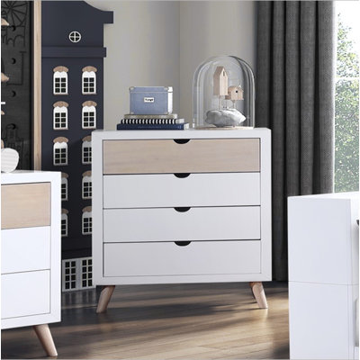 Commode de chambre blanche et naturelle avec tiroirs de rangement