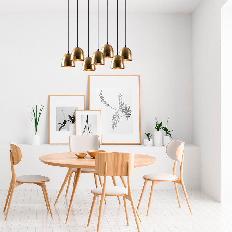 Lustre moderne moderne, hauteur réglable, structure en métal, 33,5 po x 13,8 po x 44,5 po | Diamètre du capuchon: 6,3 po, hauteur: 6,7 po | 7 x E27 Max 40W, design scandinave élégant, parfait pour la décoration intérieure et l'éclairage