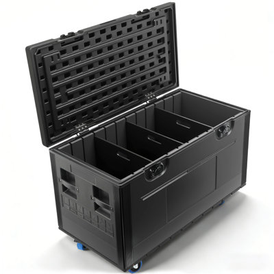 Coffre de route robuste à roulettes avec câble 44 po x 22 po x 24,4 po avec roulettes, casier de rangement utilitaire ATA empilable, 3 cloisons réglables pour audio pro, équipement pour le cinéma, éclairage de scène, diffusion et tournée